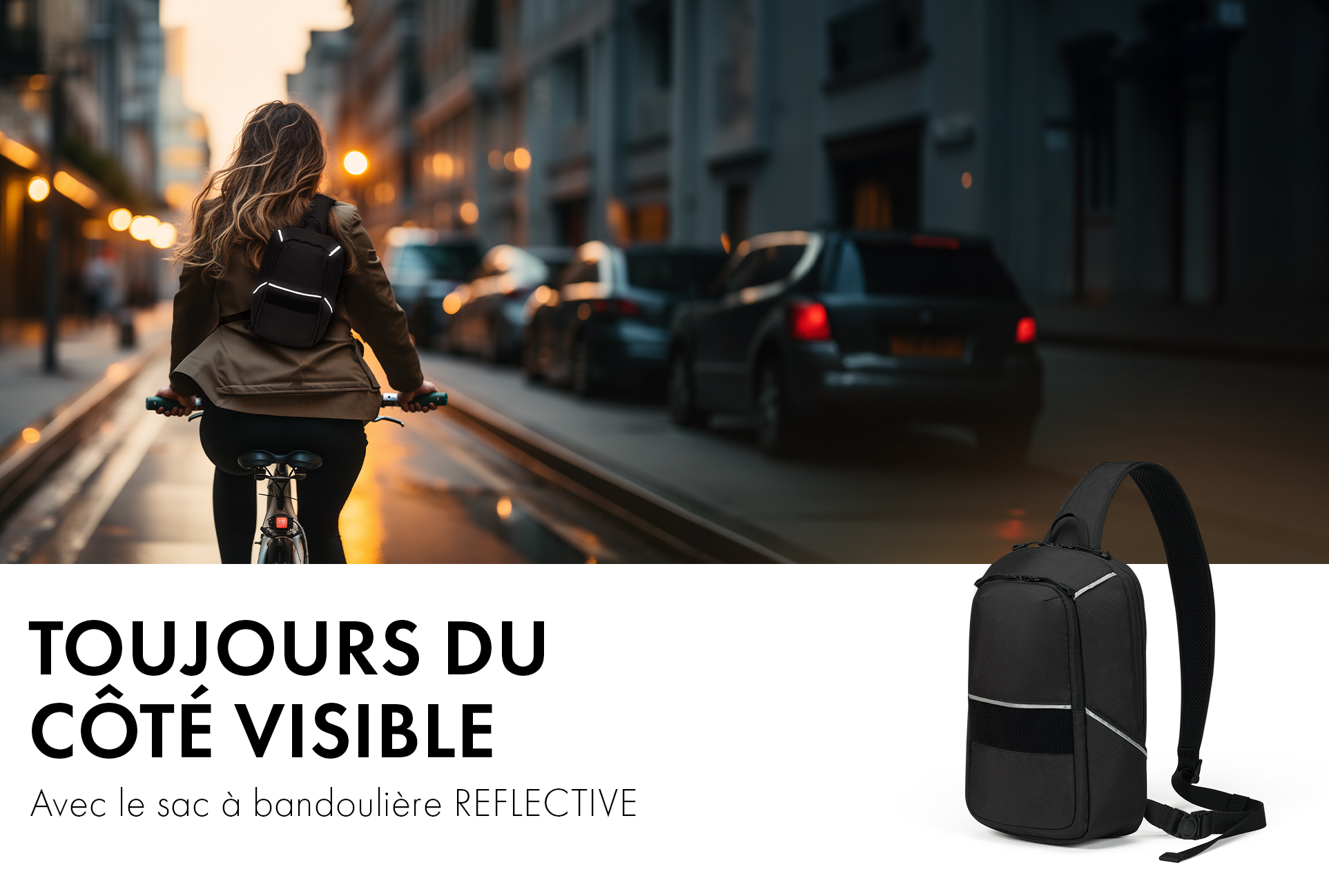 Toujours du côté de la visibilité grâce au sac à bandoulière REFLECTIVE